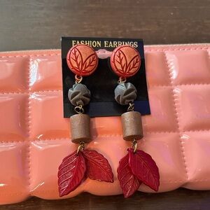 Source Unknown Red and Brown Leaf Earrings